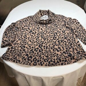Emily Daniels Leopard Print Cowl Neck Long Sleeve Top Plus Size 2X Brown Black